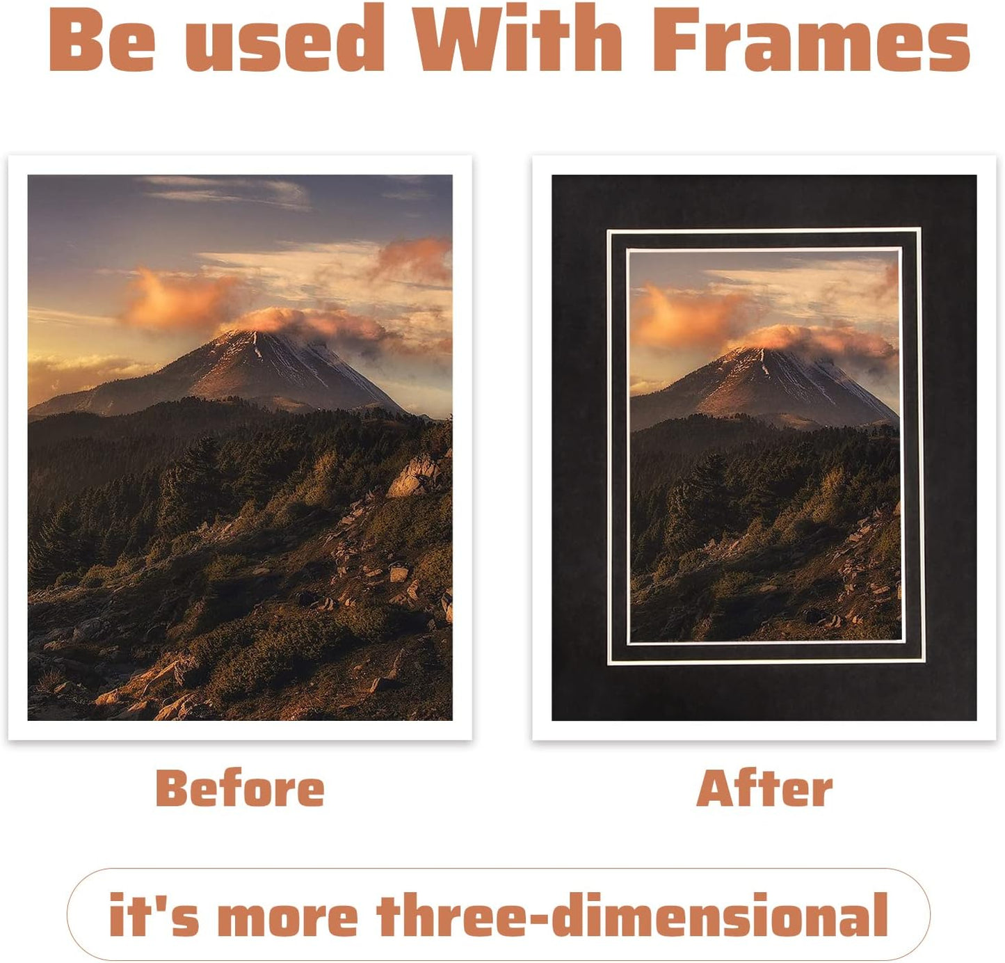 HOTUO 10 Pack Acid Free Black Picture Frame Mats, Pre-Cut 11x14 Picture Mats with Ivory Core Bevel Cut for 8x10 Photo, Signature Friendly 4 Ply Thickness Photo Mat for Frames (Black with V-Groove)