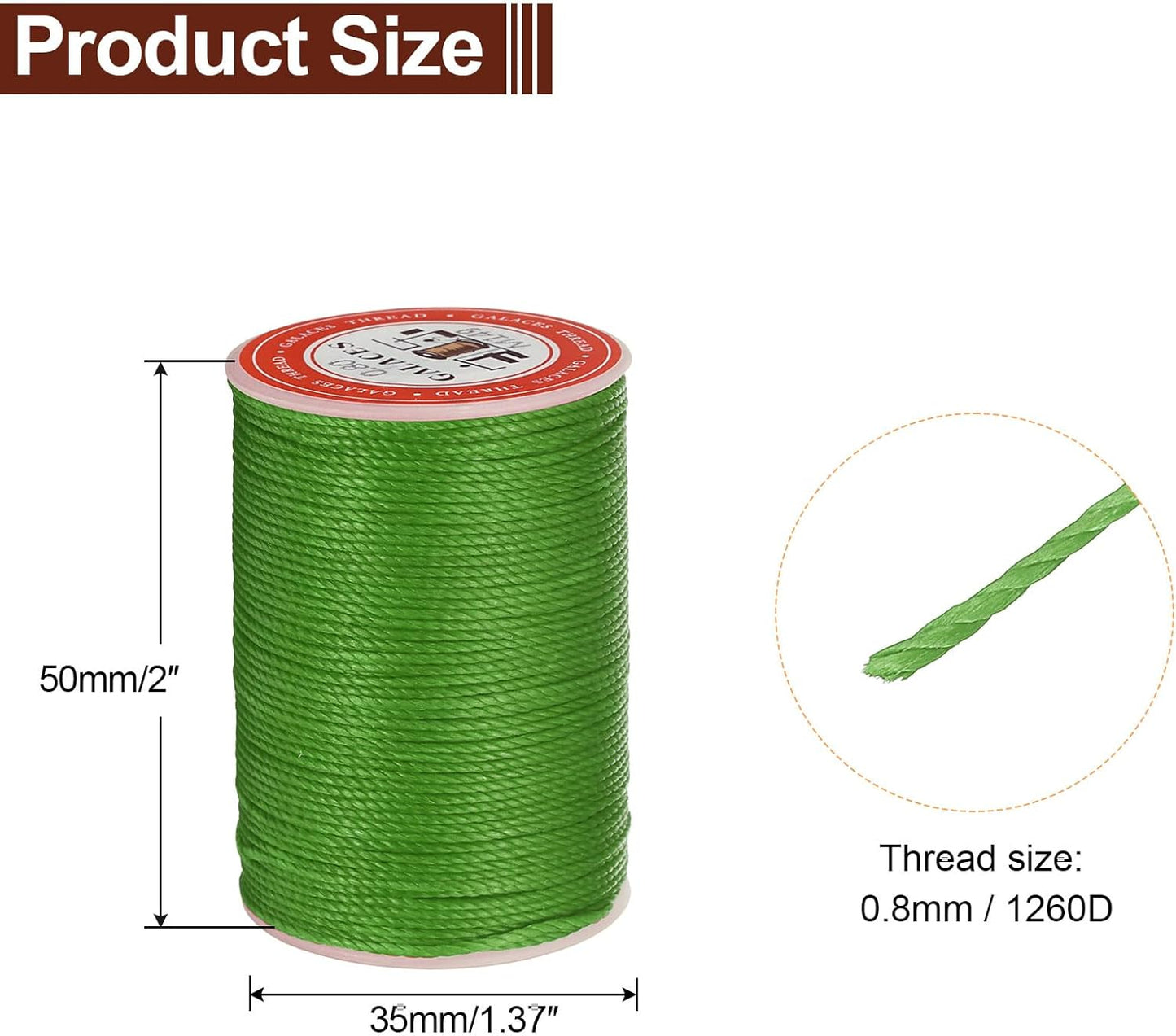 uxcell Round Leather Sewing Waxed Thread, 55m / 60 Yards Wax Polyester String, 0.8mm Waxed Stitching Cord for Leather Crafts, Bookbinding, Bracelets Braided, Light Green