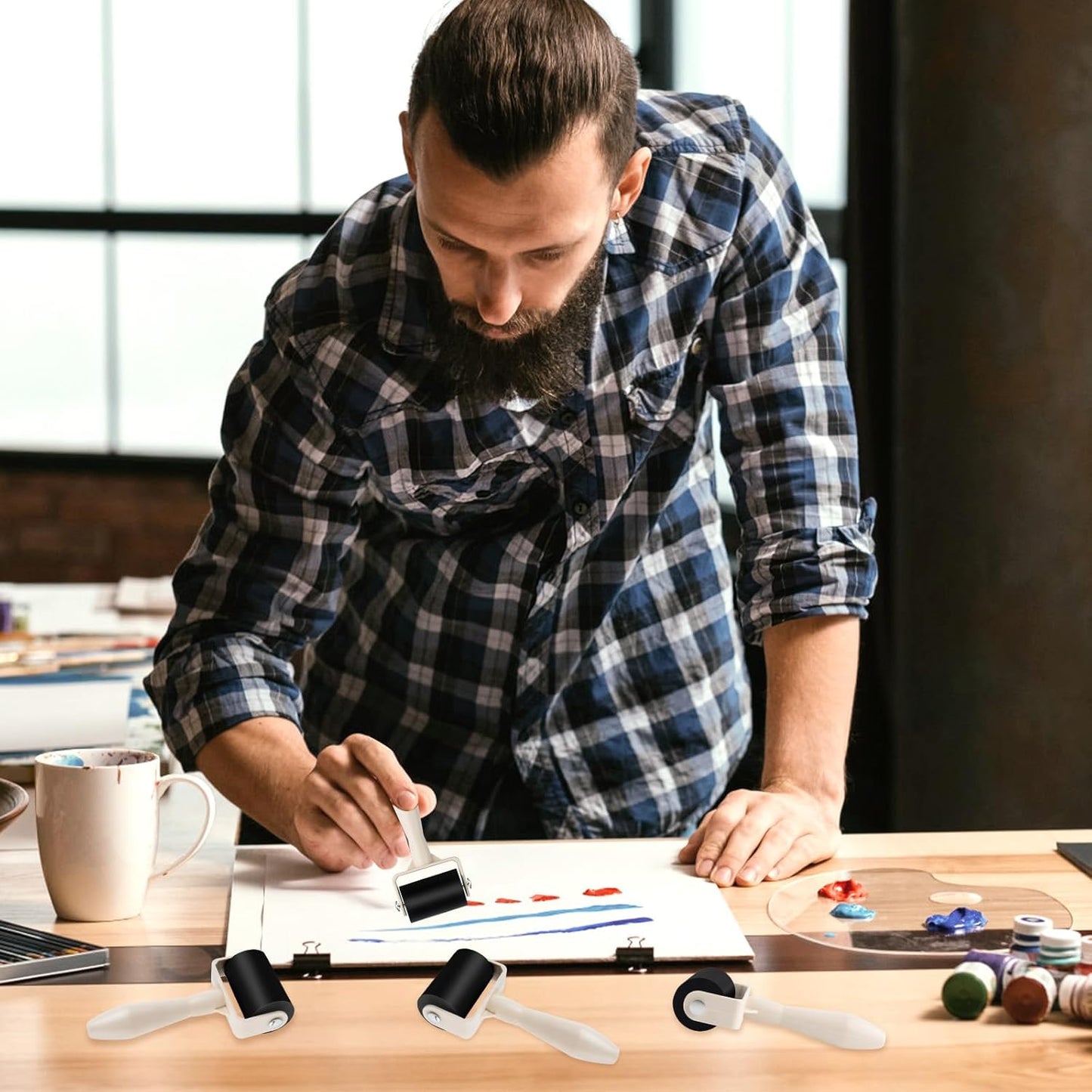 Supkiir 20Pcs Rubber Brayer Roller, 1.4Inch Ink Roller for Crafting, Anti Skid Glue Roller Applicator Printmaking Supplies for DIY Wallpapers Stamping Scrapbooks