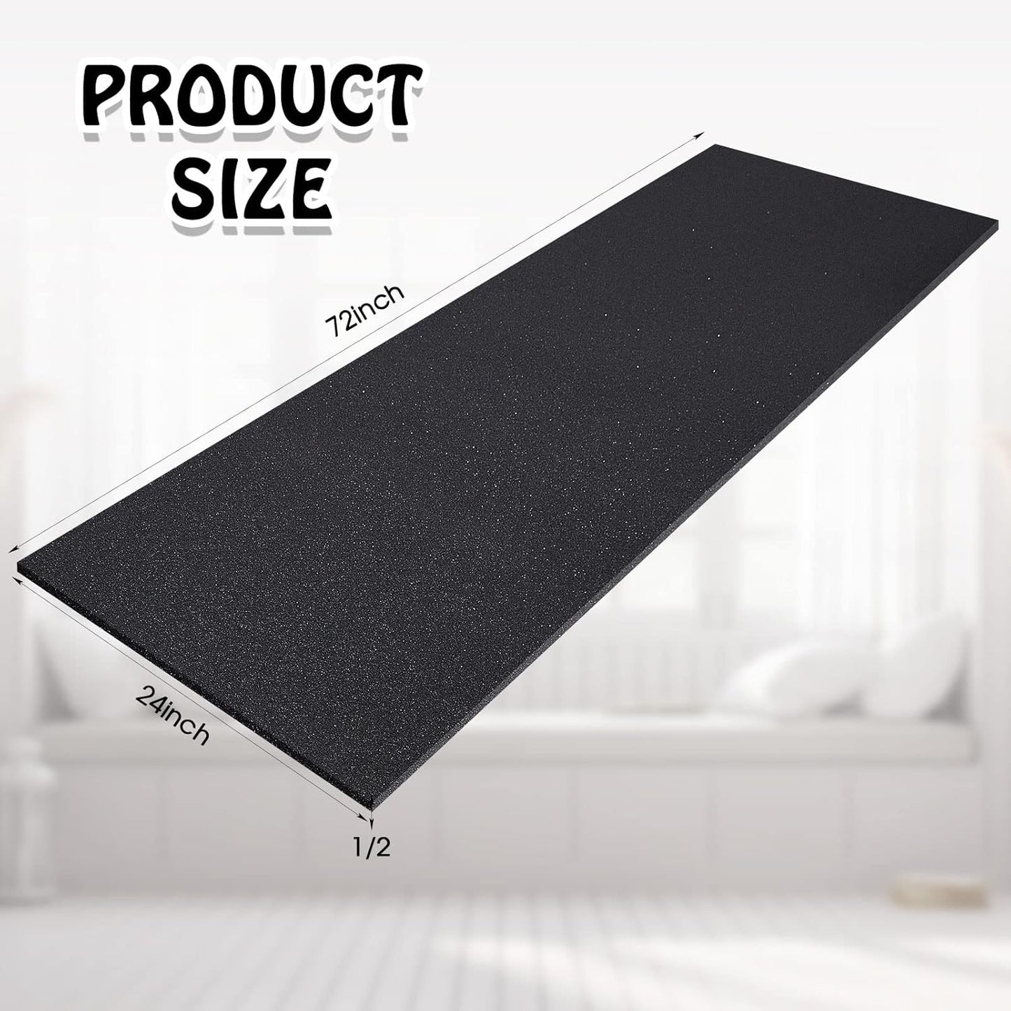 Amylove Polyurethane Foam 24" x 72" High Density Cushion Upholstery Foam Sheet for Seat Replacement DIY Projects Chairs Headboards Sofas Home(1/2" x 24" x 72",Black)