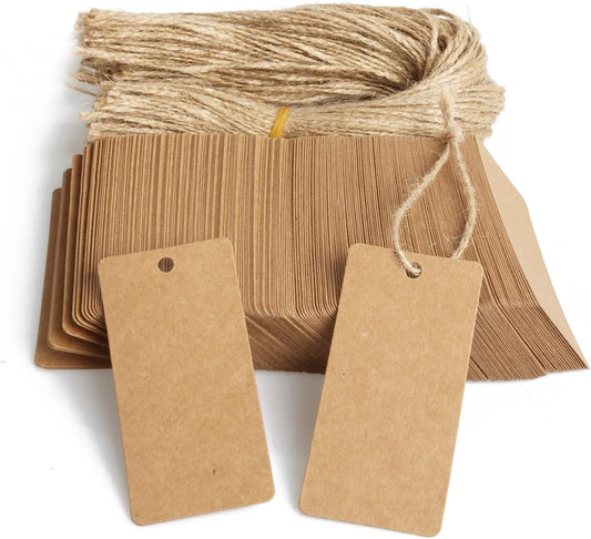 200pcs Kraft Paper Gift Tags with String, Price Tags, Display Label for DIY Project,Gifts Arts and Crafts Wedding Holiday (Brown)