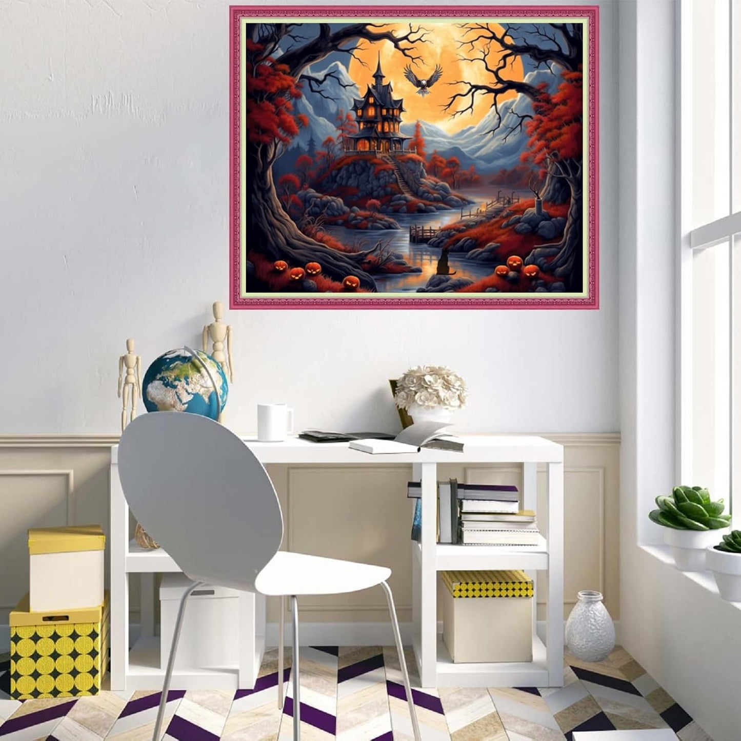 Disnesart Cross Stitch Stamped Full Embroidery Kits DIY 11CT Cotton Thread Printed DIY Needlepoint Kits Craft Needlework Set Cross-Stitch Stamped Sets-Magic House 16x20 inch