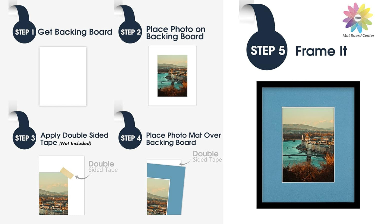 Mat Board Center, Pack of 10, 8x10 for 5x7 Dynamic Blue Color Mats - Bevel Cut, Acid Free, 4-ply Thickness, White Core - for Pictures, Photos, Framing