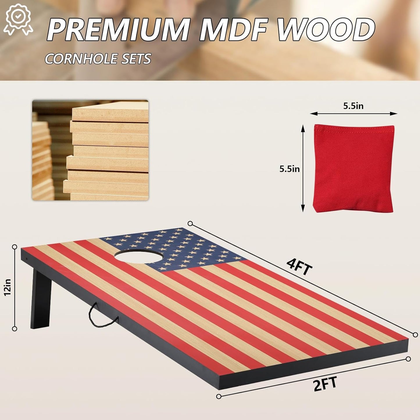 Cornhole Sets 4 x 2 ft / 3 x 2 ft with 8 Bean Bags Regulation Size, Corn Hole Games for Adults Outdoor Bean Bag Toss Game