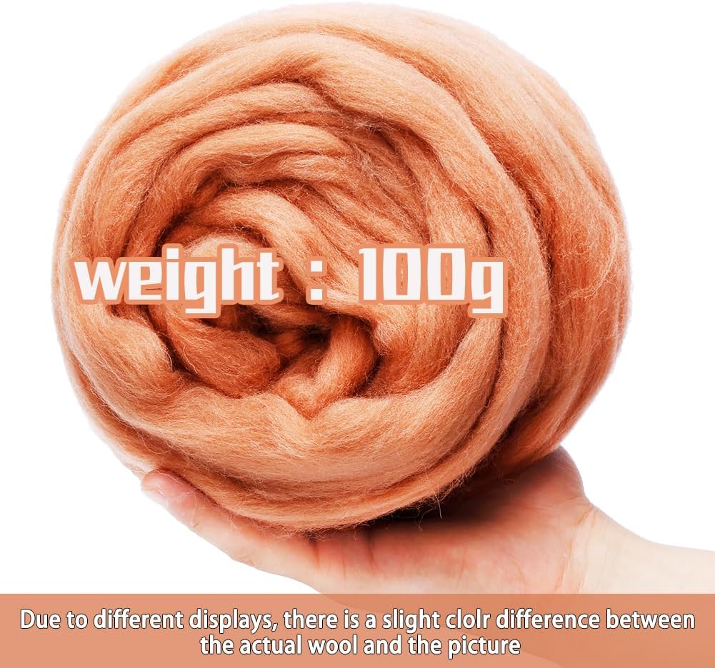 3.53oz Wool Roving Yarn, Wool Felting Supplies, Pure Wools, Chunky Yarn, Spinning Wool Roving for Needle Felting Wet Felting DIY Hand Spinning (Light Coffee)