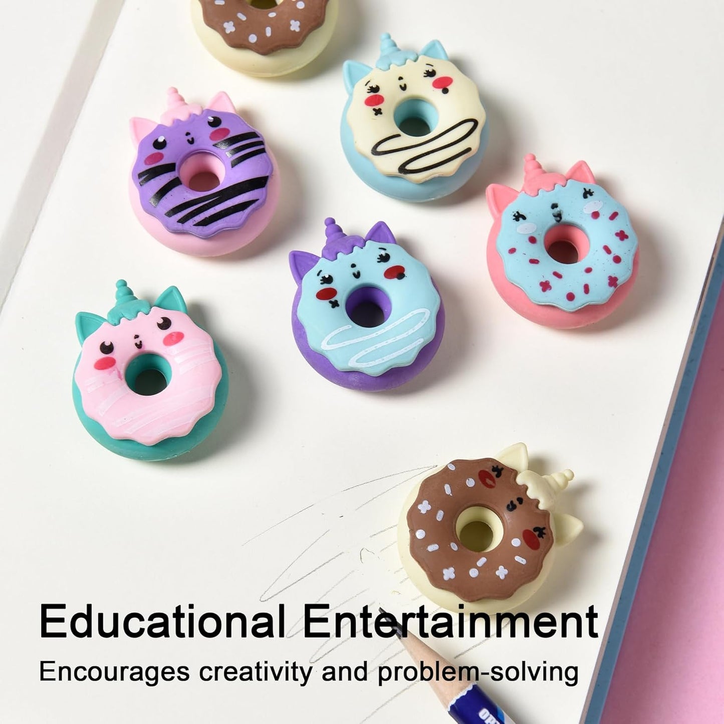 HILAZA Donut Erasers for Kids Bulk, 24 Pieces 3D Cute Fun Monster Erasers for Party Favors Classroom Prizes