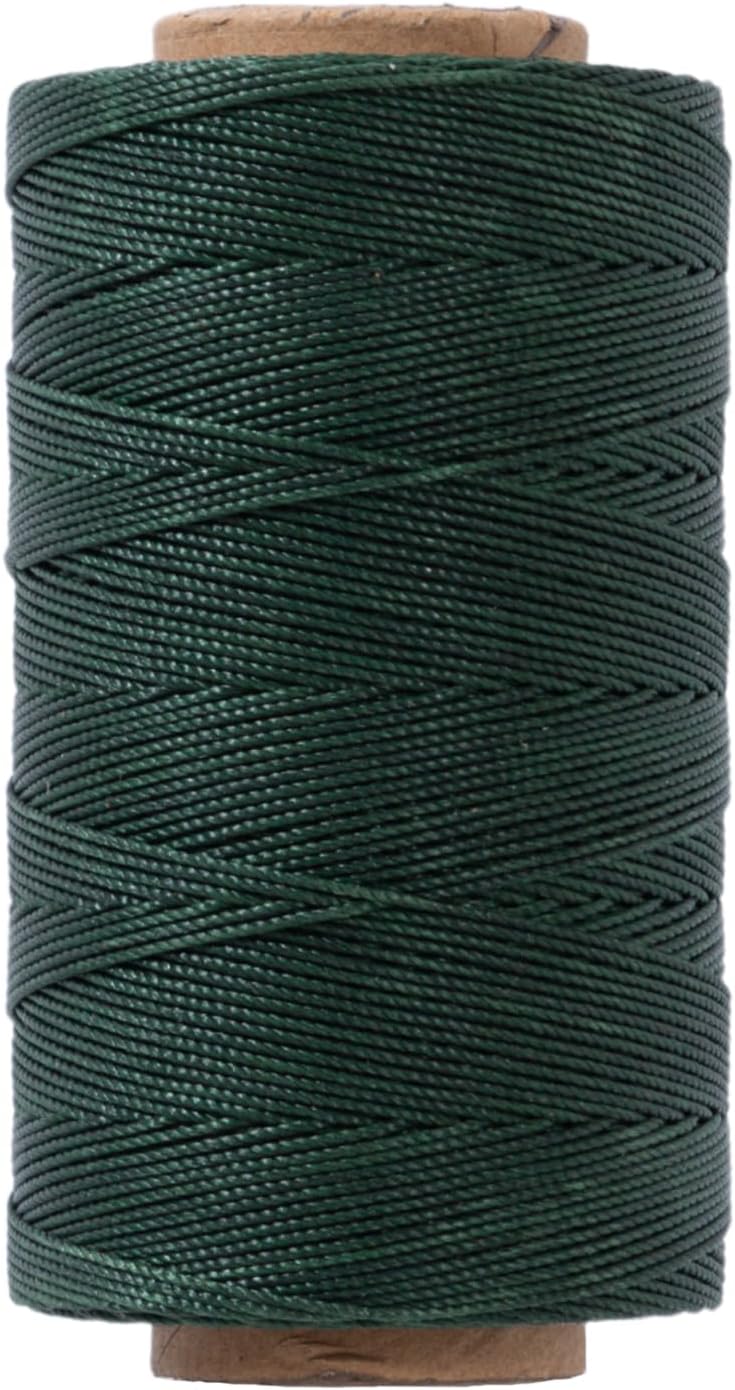 Heavy Duty Round Waxed Thread 0.8mm, 218 Yards, Dark Green, Bonded Thick Polyester Wax Coated Cord for Leather Sewing, Upholstery, Whipping Twine, Basket Weaving and Macrame Making