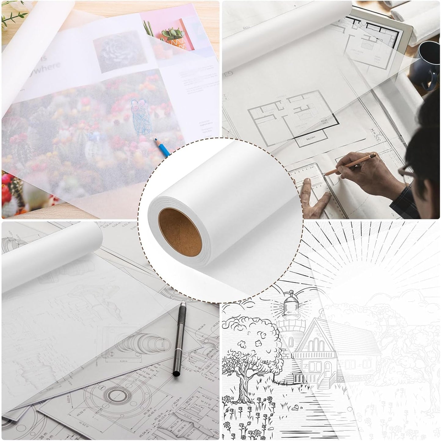 Tracing Paper Roll 12in x 25yd, White Trace Paper Pattern Paper Translucent Tracing Paper for Sewing, Drawing, Sketching, Gift Wrapping