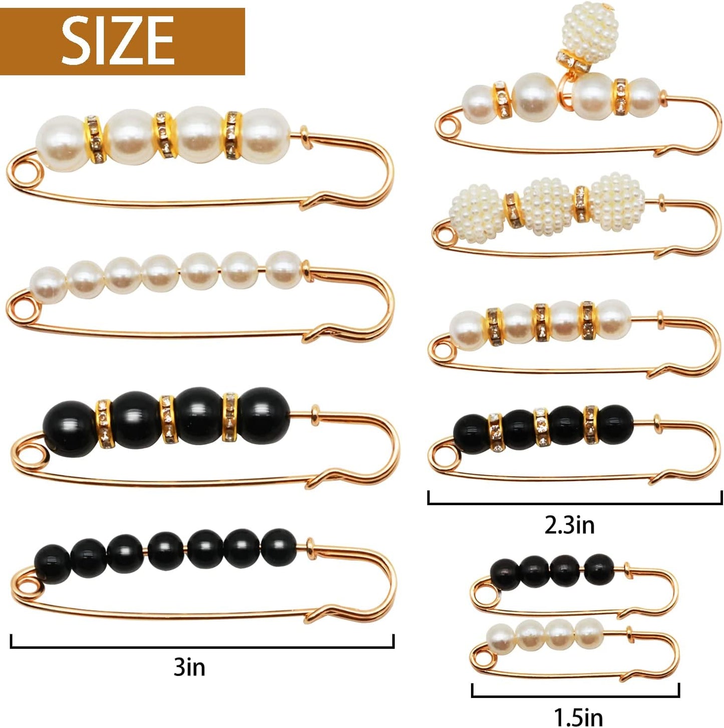 Safety Pins Assorted, Bulk Large Safety Pins with Pearls for Clothes(Pearl Brooch 10 PCS)