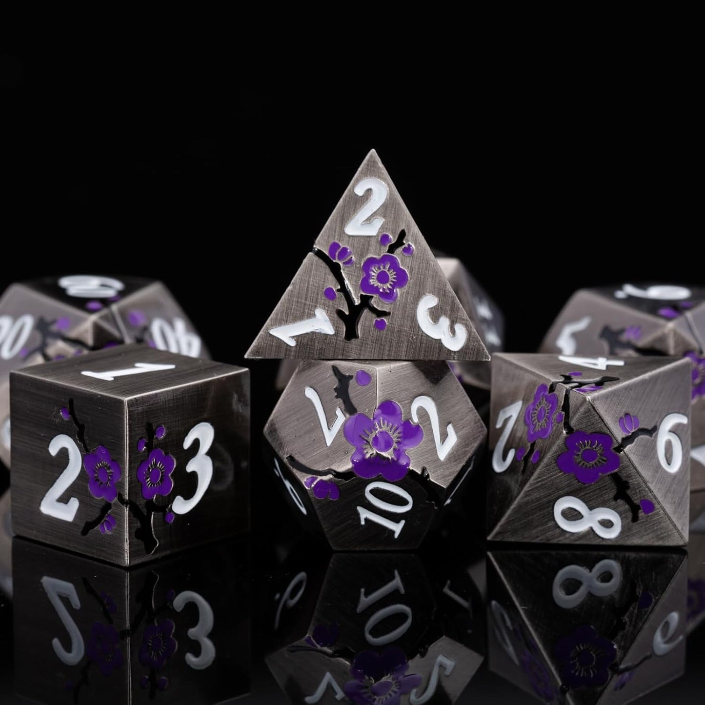 Black Metal DND Dice Set with Gift Case for Dungeons and Dragon, 7 PCS Solid Metal Dice for Tabletop Game(Antique Nickel-Purple)