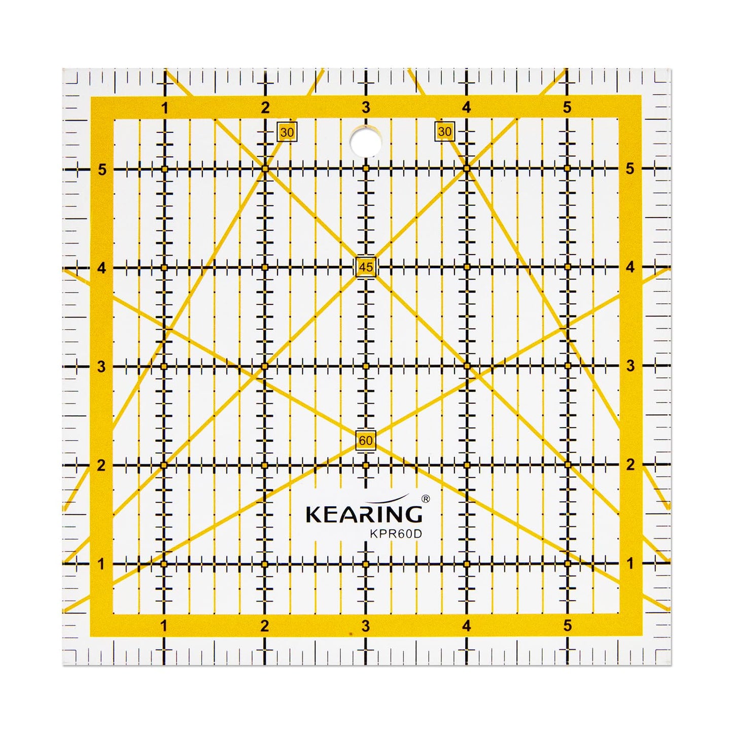 KERING Patchwork Quilting Ruler - 6x6 inch Non-Slip Acrylic Square Ruler for Foundation Paper Piecing, Bias Strips & Rotary Cutting, Durable Quilter's Tool with Anti-Slip Backing