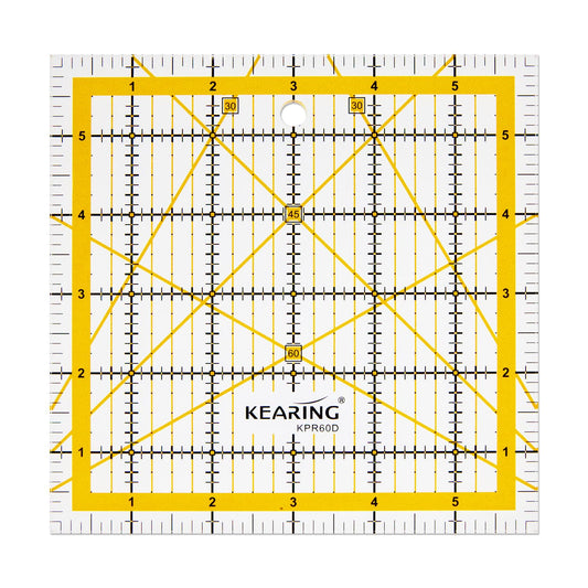 KERING Patchwork Quilting Ruler - 6x6 inch Non-Slip Acrylic Square Ruler for Foundation Paper Piecing, Bias Strips & Rotary Cutting, Durable Quilter's Tool with Anti-Slip Backing