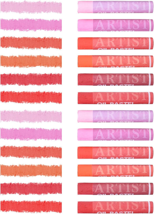 qianshan Soft Oil Pastels 12pc Set of 6 Assorted Colors,Non Toxic,Soft Texture Vibrant and Creamy Oil Crayons Pastels Art Supplies For Professional Artists Beginners Drawing.Red