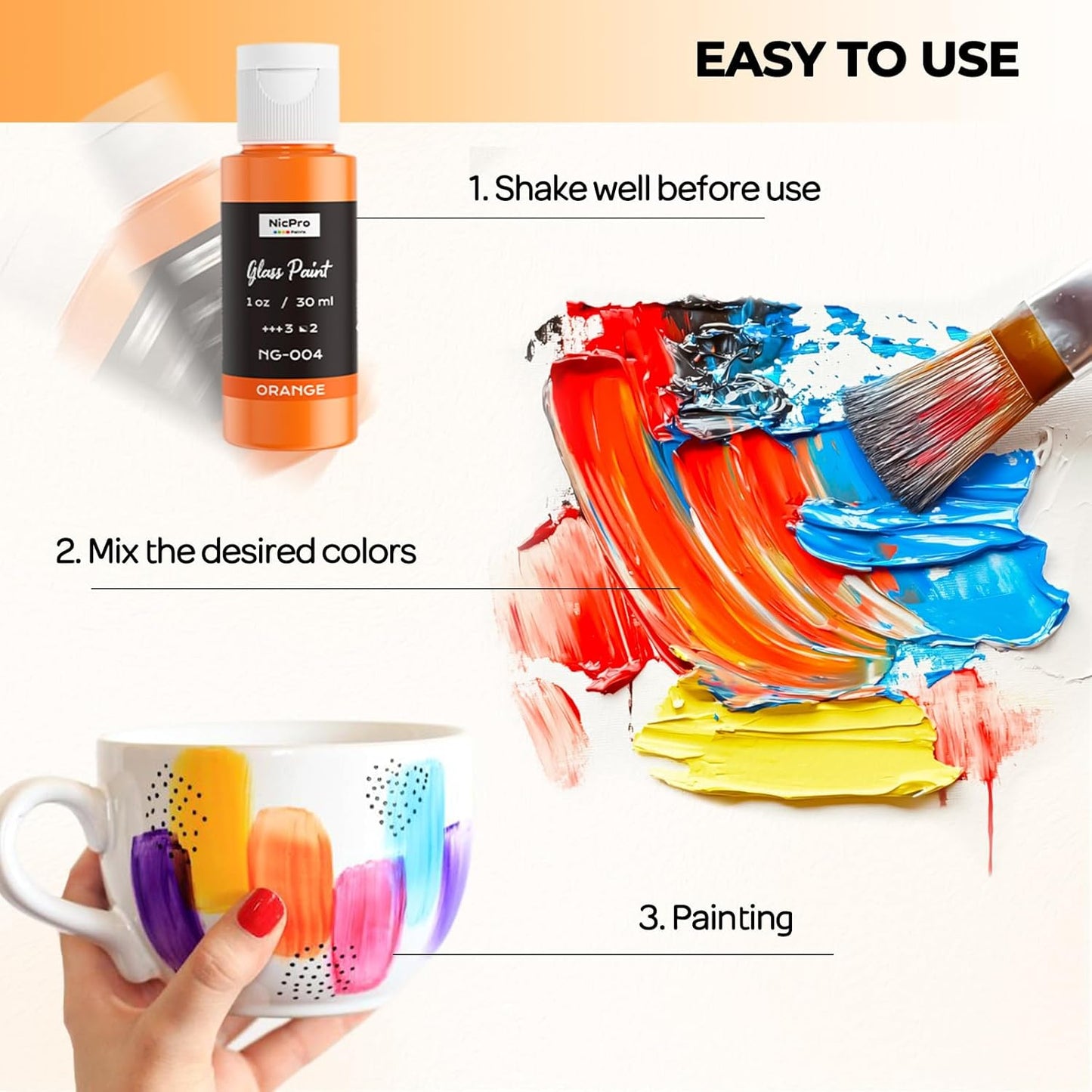 Nicpro 18 Colors Stained Glass Paint Set, 1oz / 30ml Waterproof Acrylic Enamel & Ceramic Glass Painting Kit for Arts on Transparent Wine Glasses Jars Windows with 6 Brushes & 1 Palette, Opaque Finish