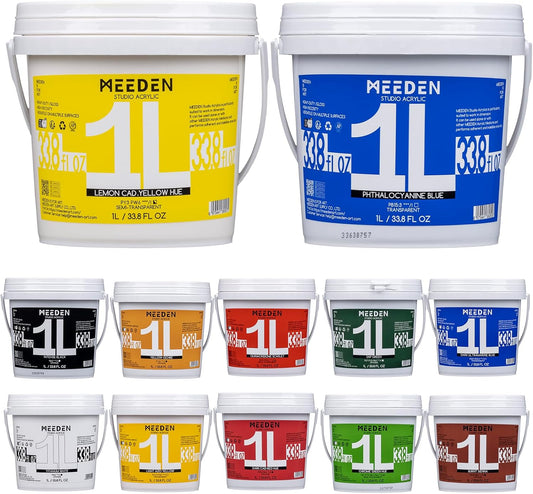 MEEDEN Acrylic Paint Set: 1L/33.8oz x 12 Colors Large Bulk Acrylic Paints - Heavy Body Gloss Art Paints for Canvas Crafts Pumpkins Painting