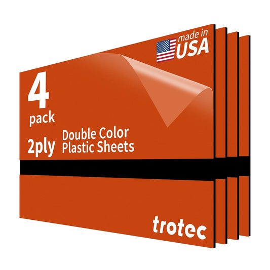 Trotec TroLase | 12"x20"x1/16", 4 Pcs | Orange/Black| 2 Ply | Modified Acrylic | Laser Engraving Double Color Plastic Sheet | Engraving Blanks for Laser, Saw, Guillotine | Made in USA
