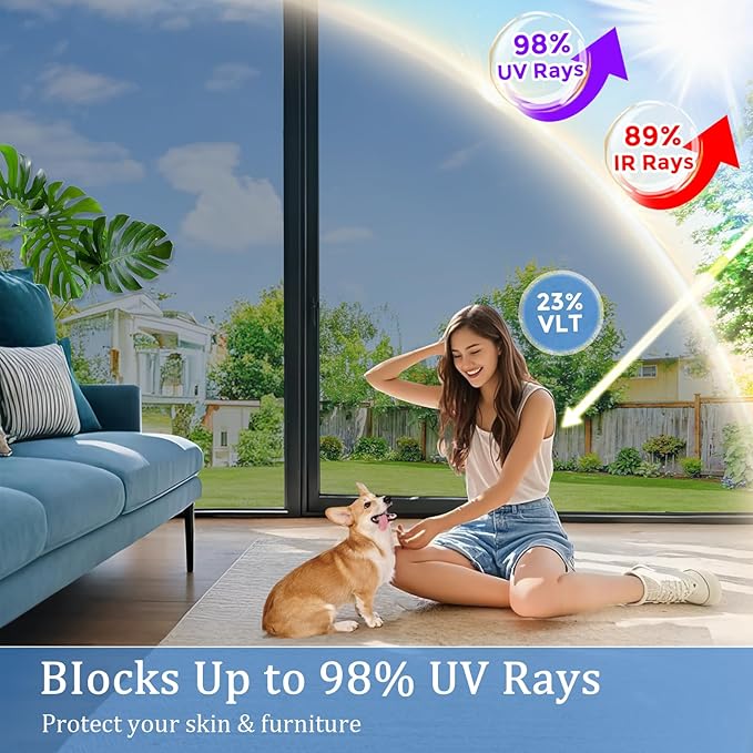 Coavas One Way Privacy Window Film,Daytime Window Tint for Home, Reflective Mirror Glass Window Film See Out Not in,Heat UV Blocking Anti-Glare Window Covers with 3 Tools, 23.6 x 393.7 Inch, Silver
