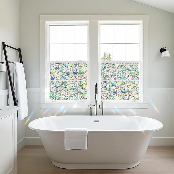 Window Privacy Film Home Room Bathroom Spring Decor Car Decorations One Way Privacy Window Clings Decals Tint Door Cover Rainbow Renter Friendly Stickers Static Cling Stained Glass Windows