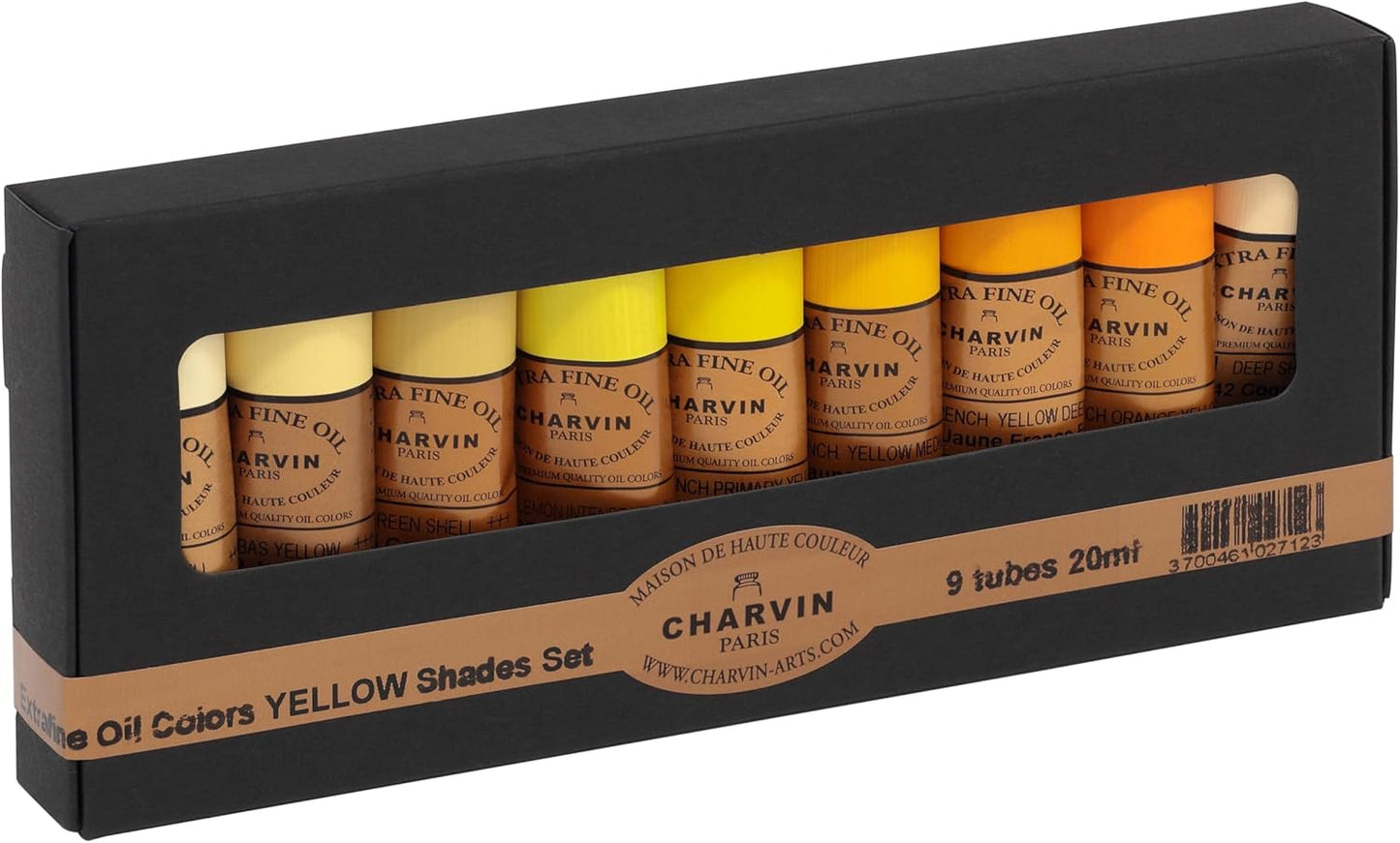 Charvin Extra Fine Professional Artist Oil Paint Set of 9 Shades of Yellow - 20ml - Triple-Milled for Smoothness, Rich Texture, Poppy Oil-Based, Light-Fast, Handmade Oil Color Paints for Professionals