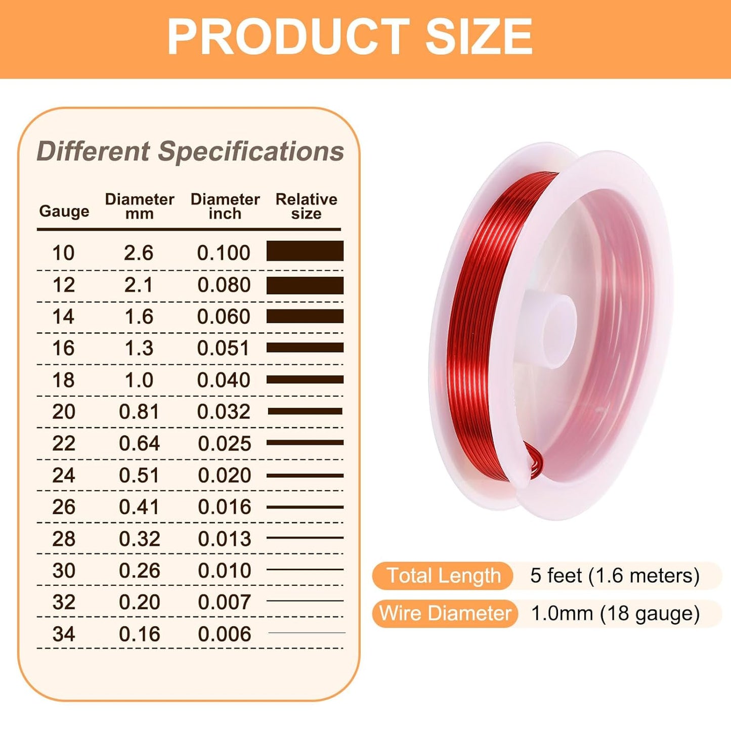 HARFINGTON 5ft Jewelry Wire, 18 Gauge (1mm) Brass Craft Soft Metal Tarnish Resistant Copper Beading Wire for Jewelry Making Supplies Crafting, Bright Red