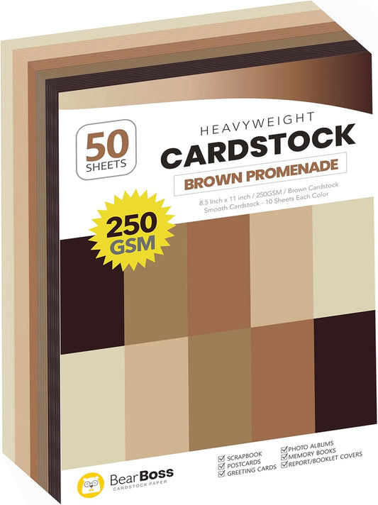 BearBoss Brown Cardstock Paper 8.5x11 50 Sheets, Heavyweight 92lb Cover for Crafts DIY Cards Making