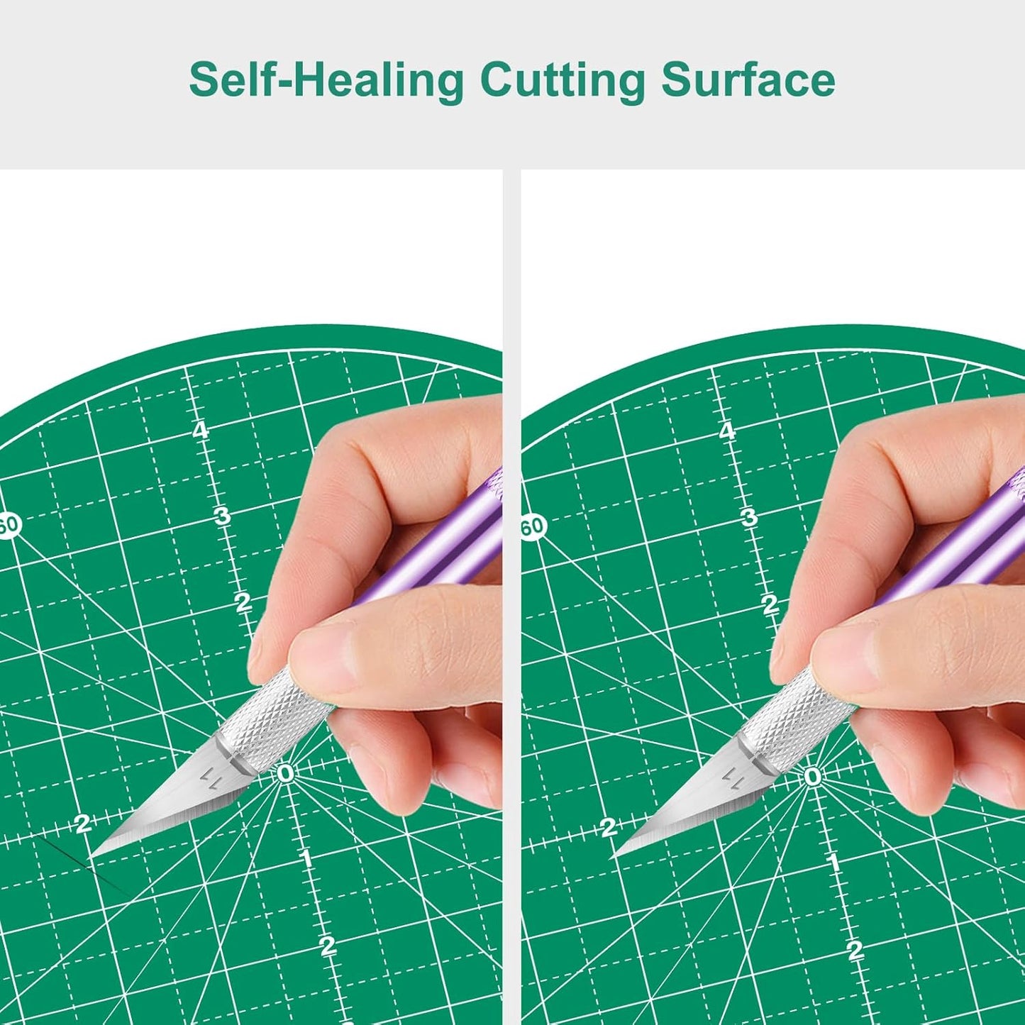 Headley Tools 10"x10" Round Rotating Cutting Mat, Self Healing Mat with 360-Degree Rotation & Anti-Slip Base, Sewing Board Cutting Mat Perfect for Fabric Quilting Leather Hobby Project, Green