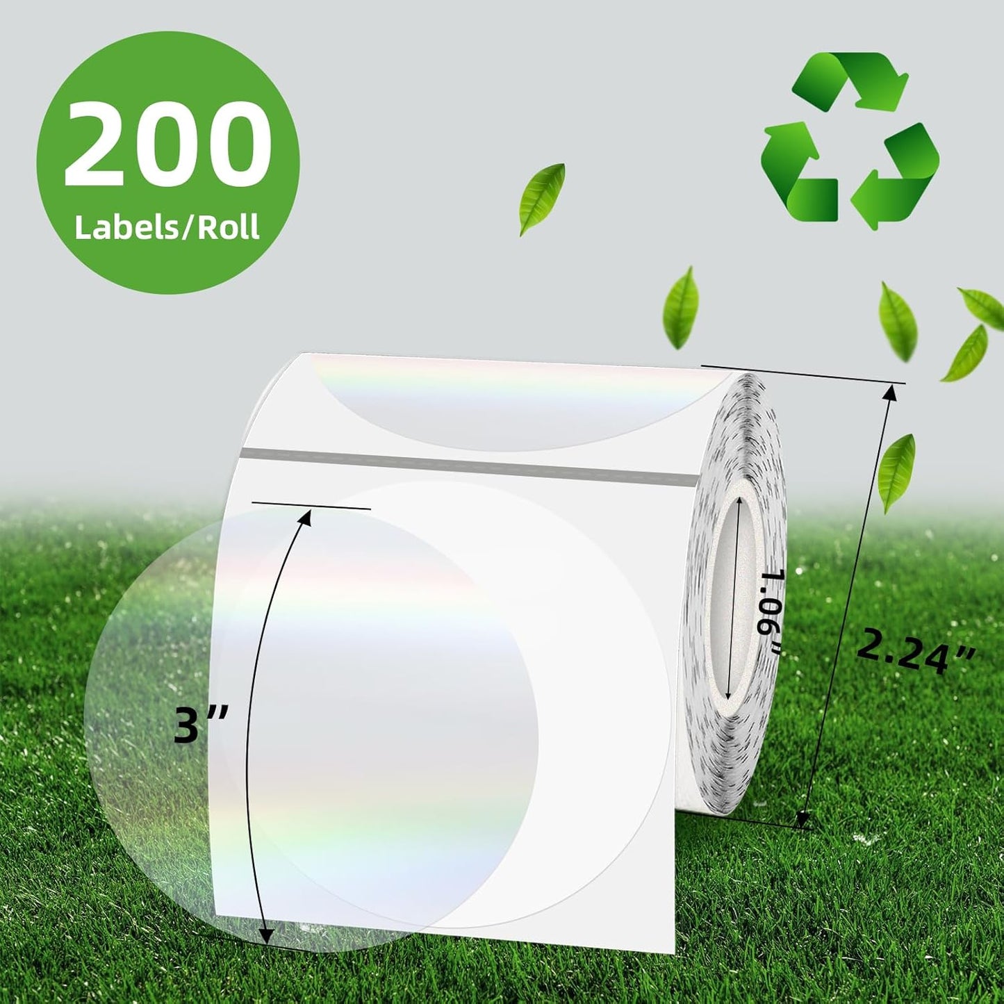 3" Round Transparent Clear Thermal Label Stickers, Holographic Clear Self-Adhesive Direct Thermal Labels, Perforation Line Design& Waterproof- 200 Sheets