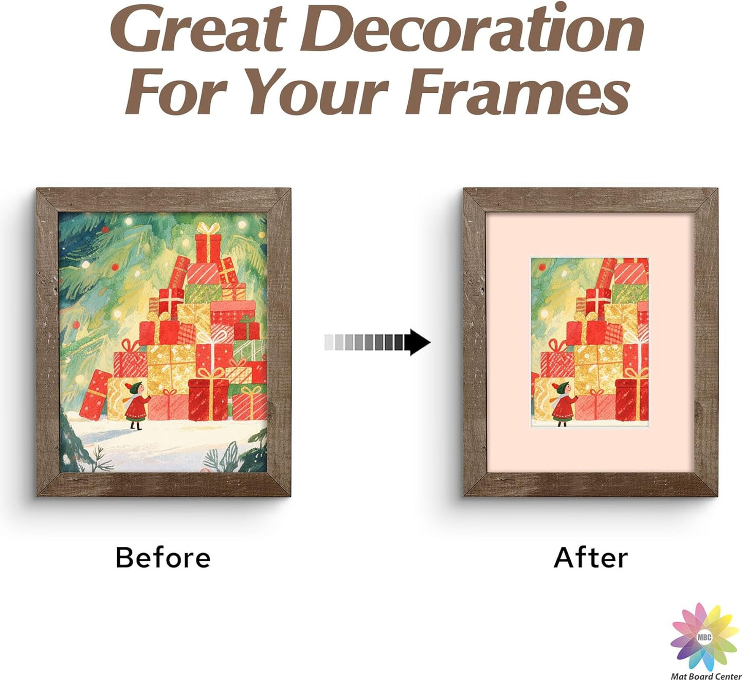 Mat Board Center, 8X10 Mix Color Mats for 5X7 Pictures - Acid Free, 4-Ply Thickness, White Core, Bevel Cut - for Artworks, Photos, Framing - Pack of 12