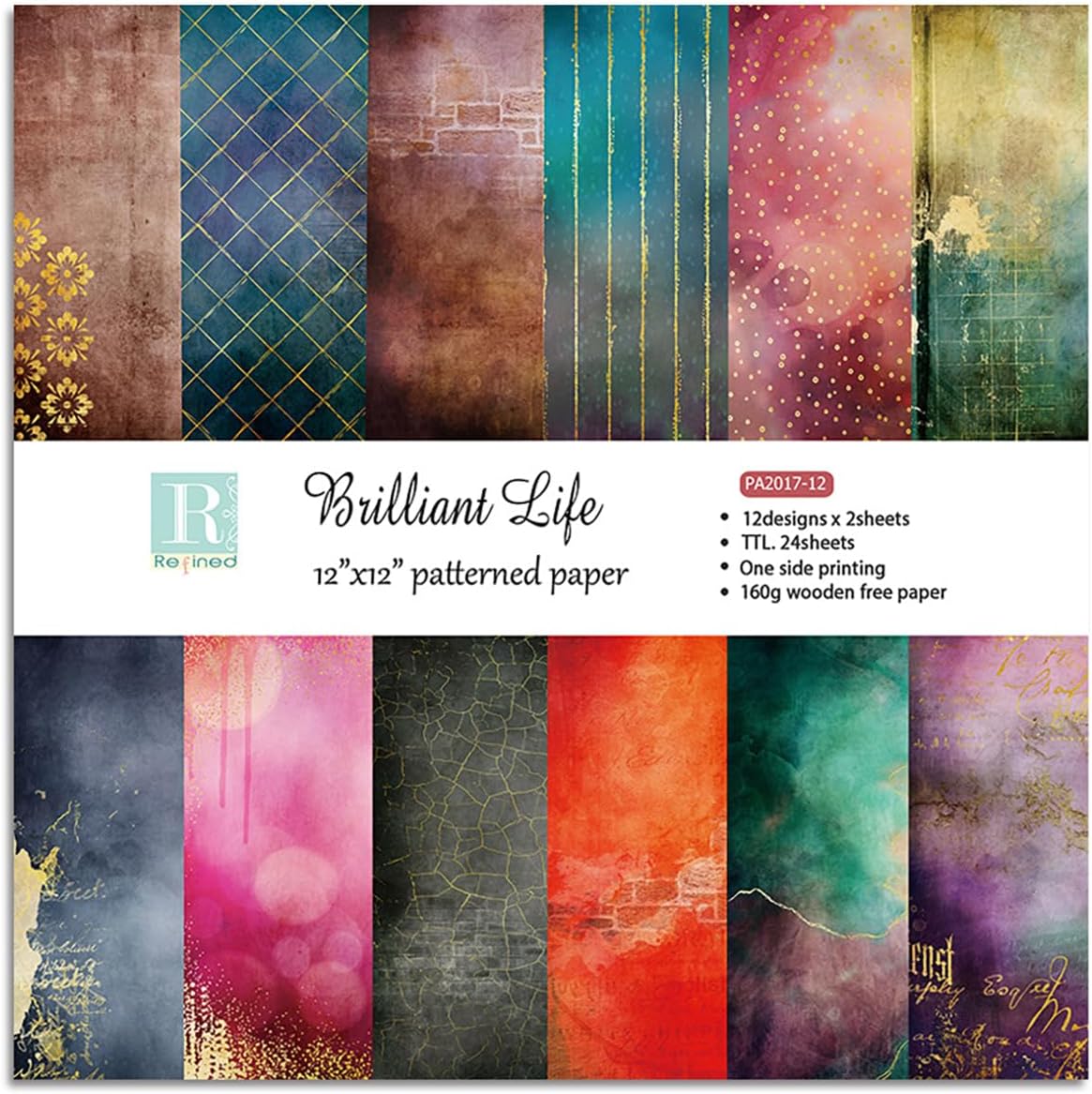 Scrapbook Paper Pad 12x12, Foil Floral Patterned Cardstock Paper Pads, Single-Sided Decopodge Paper, Vintage Decorative Craft Paper, Scrapbooking Junk Journal Gift Card Making Supplies - 24Sheet…