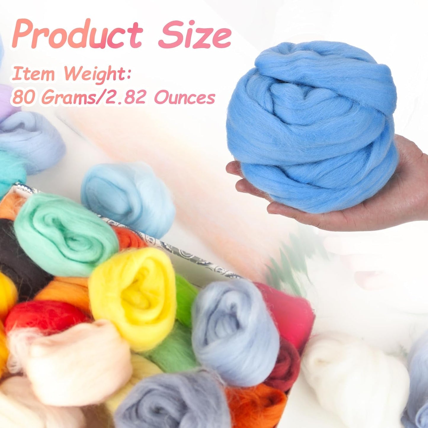 PATIKIL Wool Roving Yarn, 80G/2.82OZ Soft Felting Wool Pure Chunky Roving Yarn Bulk for Needle Felting Knitting Blanket Spinning Weaving DIY Craft, Light Blue