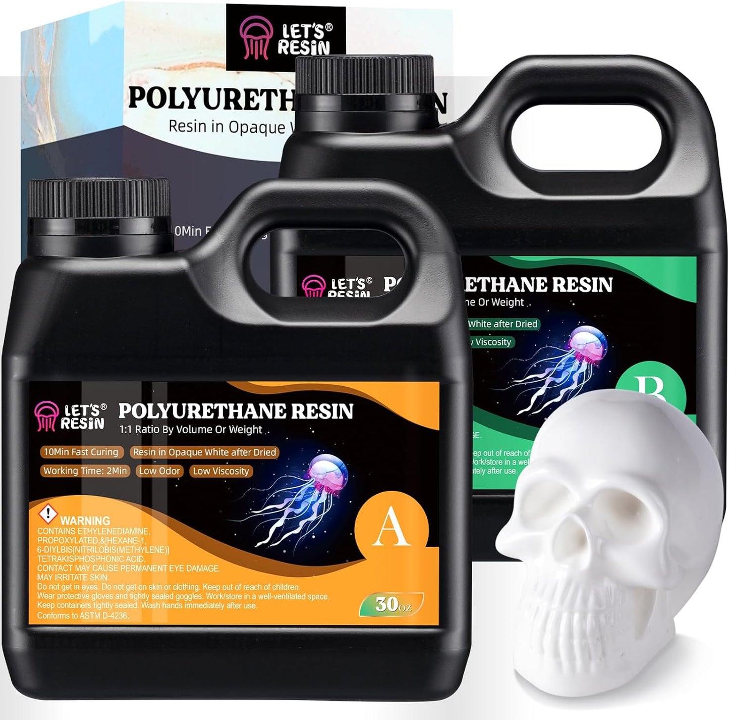 LET'S RESIN Polyurethane Resin, 60oz 2 Part Casting Resin, Fast Cured Resin within 10 Minutes, Ultra Low Viscosity & Low Odor Pourable Liquid Plastic for Casting Models, Prototypes & Other Resin Craft