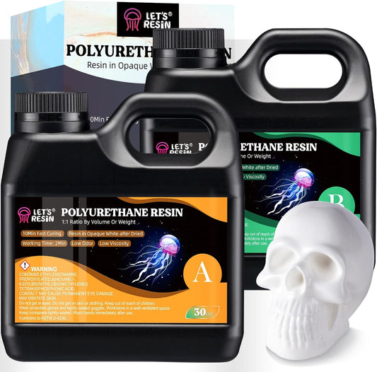 LET'S RESIN Polyurethane Resin, 60oz 2 Part Casting Resin, Fast Cured Resin within 10 Minutes, Ultra Low Viscosity & Low Odor Pourable Liquid Plastic for Casting Models, Prototypes & Other Resin Craft