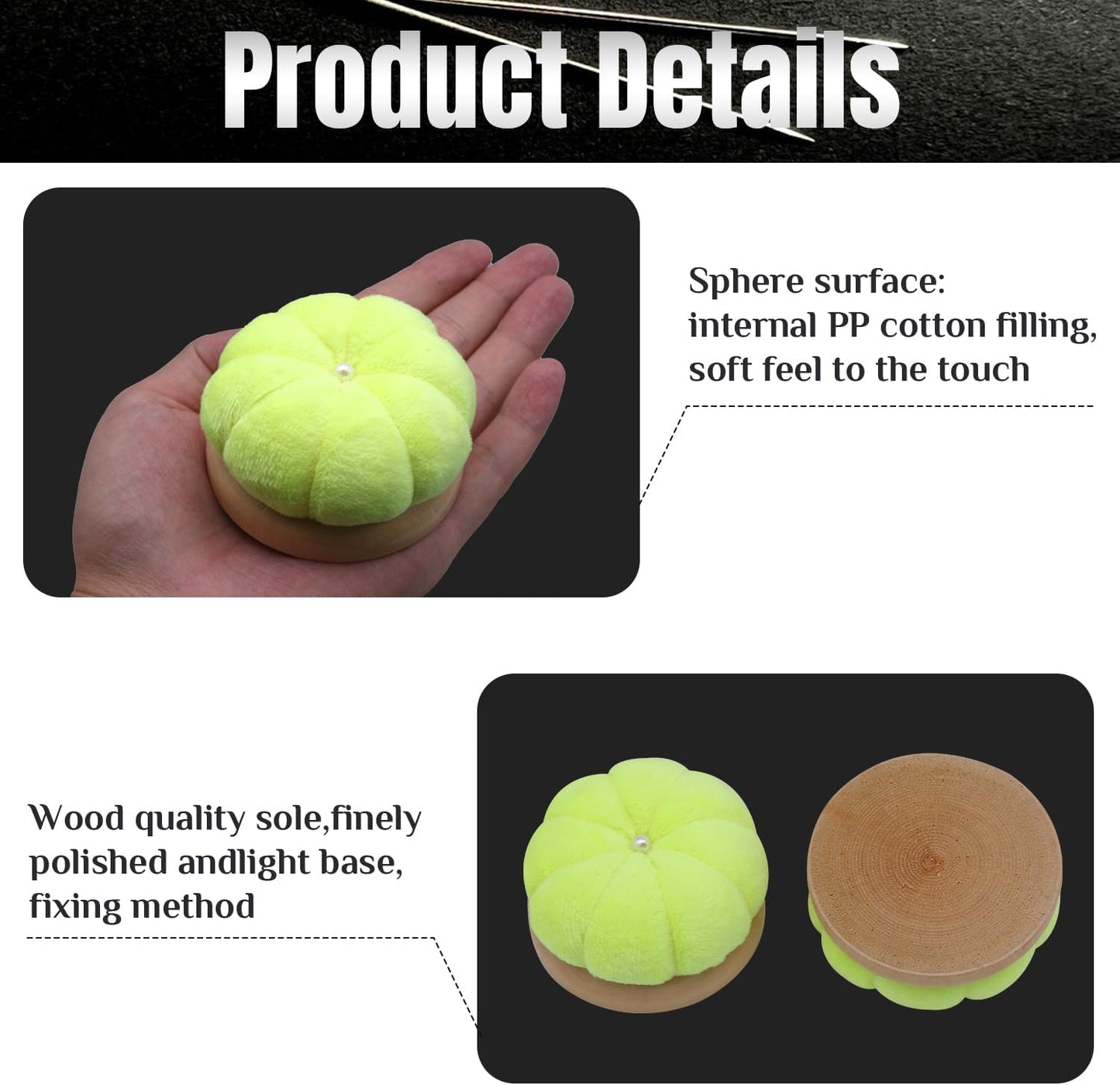 Uxney Pin Cushion,Wooden Sewing Pin Cushion Pincushion Needle Cushion for Sewing Quilting Needlework DIY Crafts(Fluorescent Yellow,2 PCS)