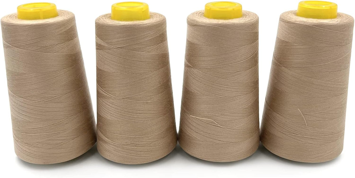 Tortoise 4 Cones of 3000 Yards Each Spool Thread for All Purpose, Serger, Overlock, Quilting, Sewing Machine - 100% Polyester, 40S/2 Dark Cream