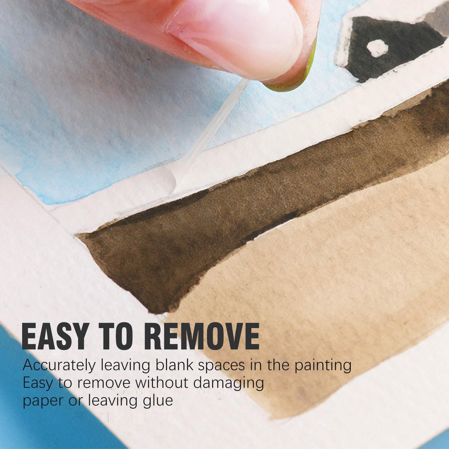 Blue Watercolor Masking Fluid - Professional Art Supplies with Brush & Eraser for Artists, Painting Medium Pen