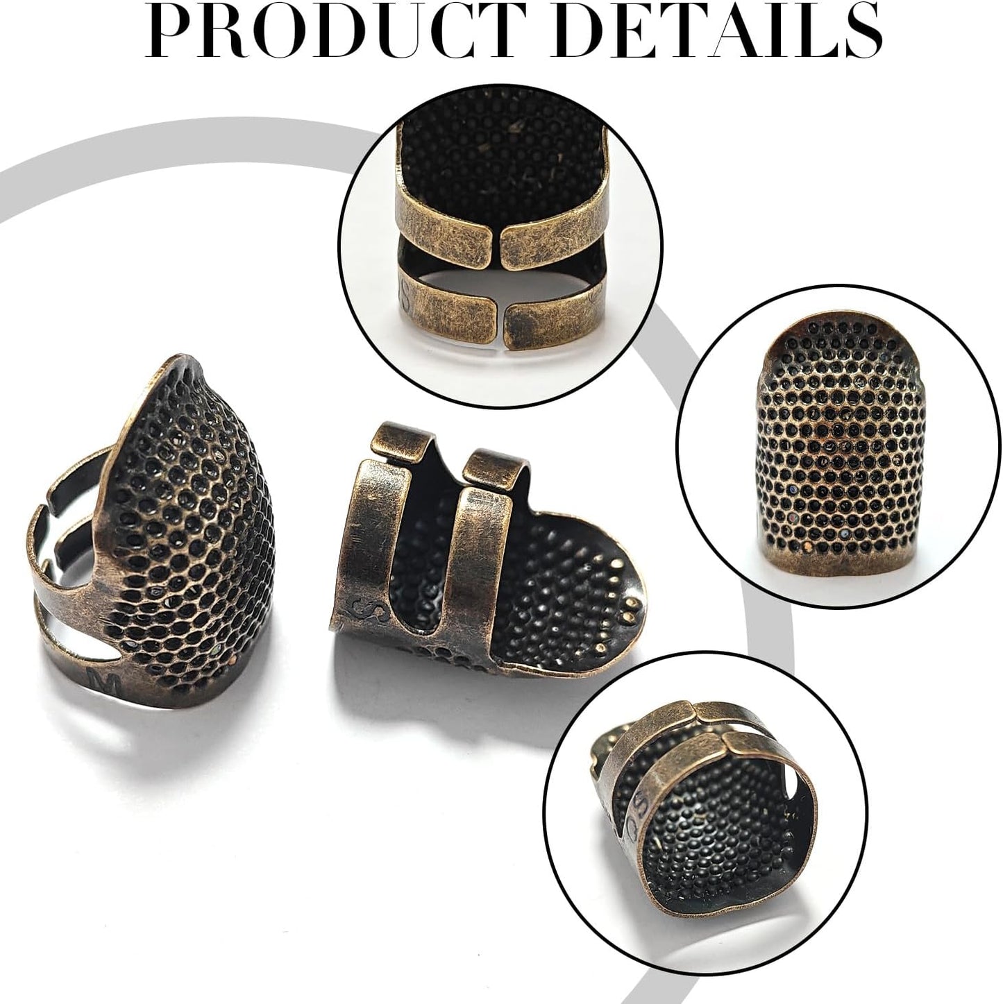 FR 4 Pack (2 Sizes, S/M) Sewing Thimble Finger Protector, Adjustable Finger Metal Shield Protector Pin Needles Sewing Quilting Craft Accessories DIY Sewing Tools Needlework Copper