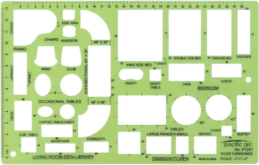 Pacific Arc House Furnishing Template Guide, with Beds, Tables, Couches, Chairs, and Other Furnishings