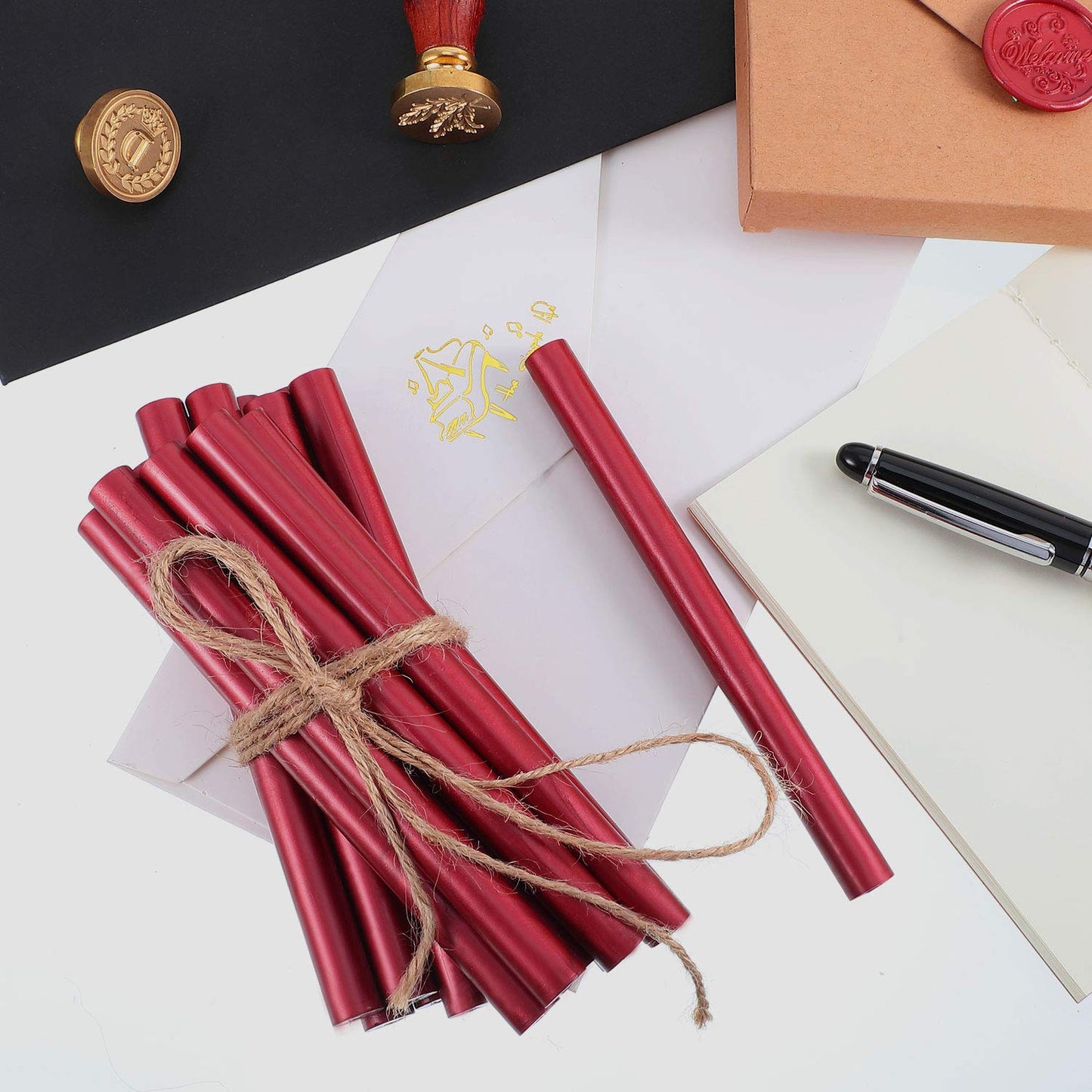 Nuanchu 15 Pcs Glue Gun Sealing Wax Sticks Retro Vintage Wax Sticks for Seal Stamp and Letter for Wedding Invitations Card Envelope Christmas Holiday Gift Ideas(Wine Red)