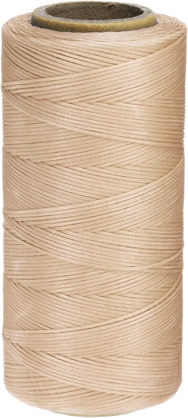 uxcell 150D 0.8mm Flat Waxed Thread 284 Yards Polyester Leather Sewing Waxed String Hand Stitching Waxed Cord for Leather Stitching Sewing Bookbinding DIY Craft Light Beige