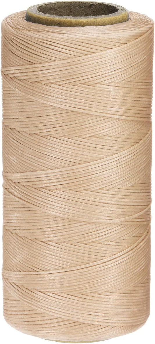 uxcell 150D 0.8mm Flat Waxed Thread 284 Yards Polyester Leather Sewing Waxed String Hand Stitching Waxed Cord for Leather Stitching Sewing Bookbinding DIY Craft Light Beige