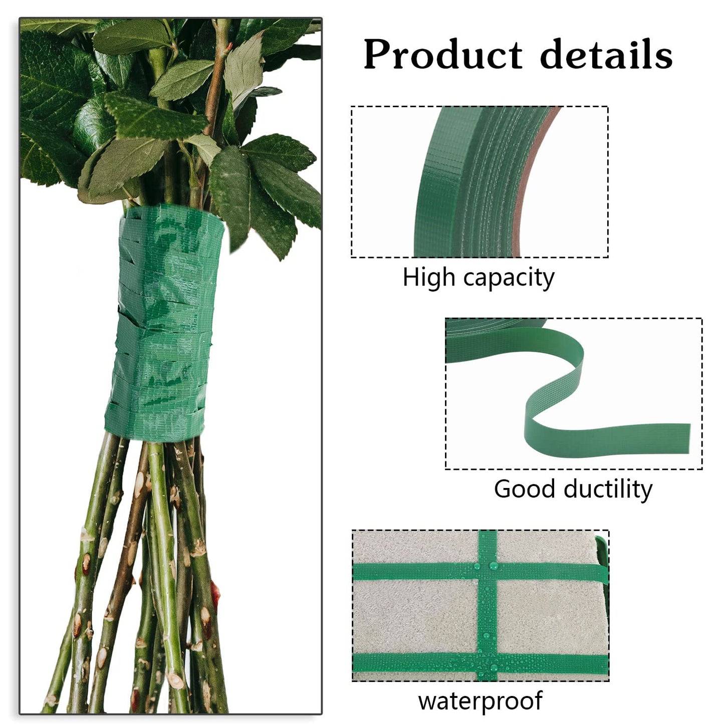 Prudiut 2 Roll Green Floral Tape Waterproof Florist Tape, 0.4" Wide Flower Wrap Tape Floral Tape for Fresh Flower Bouquet Wrap Flower Arrangements Crafts (100Ft/33Yd)