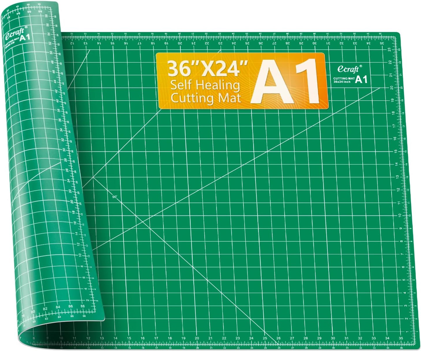 Ecraft 24"x36" Self-Healing Sewing Mat: Large Double Sided Green 5-Ply Hobby Mat, A1 Rotary Cutting Mat for Sewing, Quilting & Fabric Crafts
