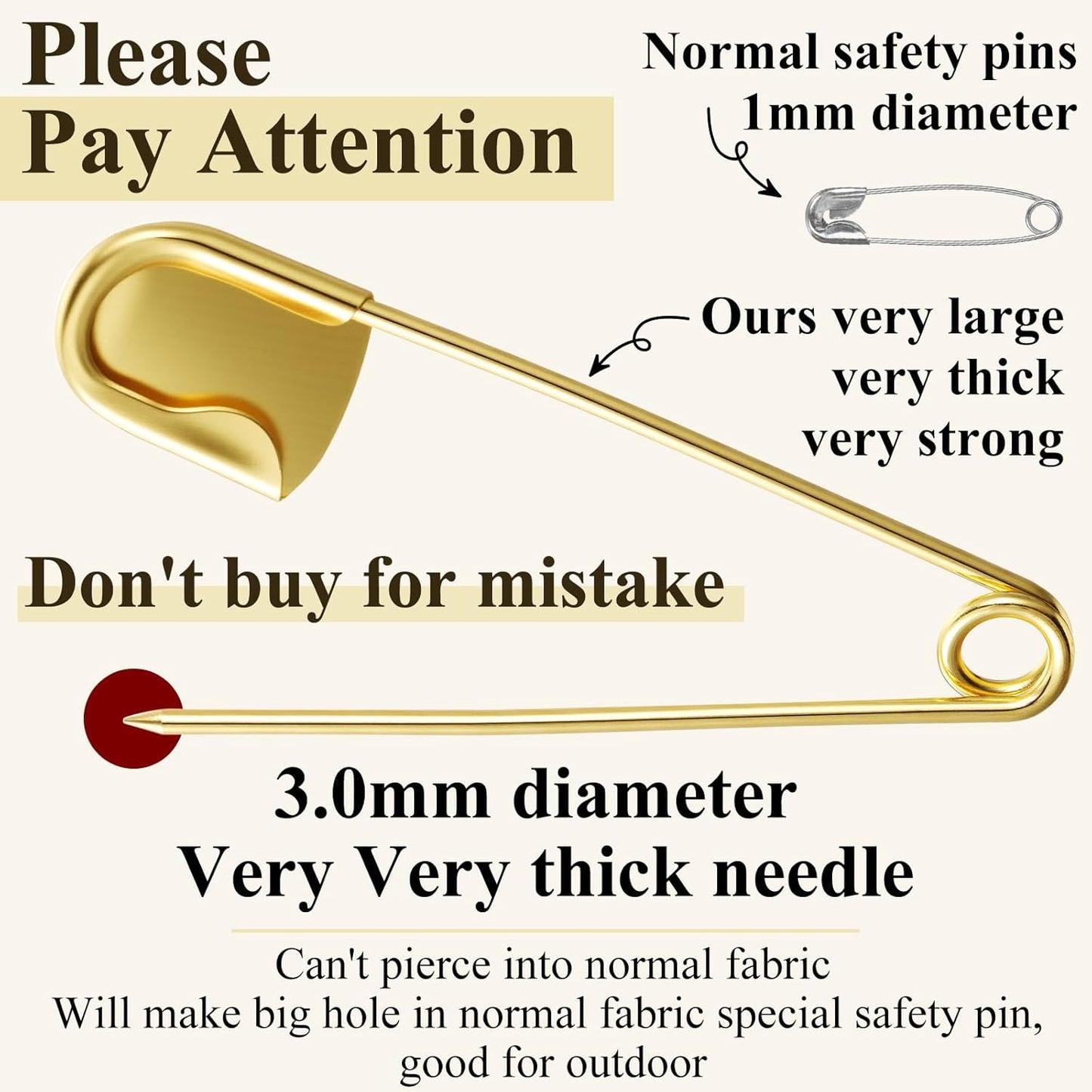 Juexica 5 Pcs 5 Inch Jumbo Stainless Steel Safety Pins Large Heavy Duty Huge Strong Laundry Pins for Upholstery Sewing Quilting Key Rings Craft Outdoor (Gold)