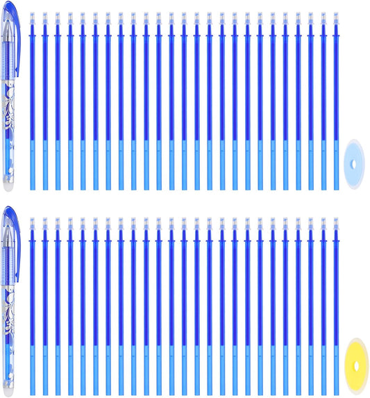 PATIKIL 2Pcs Erasable Gel Pens with 50 Refills & 2 Erasers, 0.5mm Heat Erasable Pens for Fabric Blue Ink Fabric Marking Pen for Sewing Quilting Planner Writing