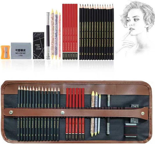 Heshengping Drawing Pencils Sketch Pencil Art Supplies Set for Kids Adults beginners Professional Sketching Art Graphite Charcoal Blending Stump Pencils kit