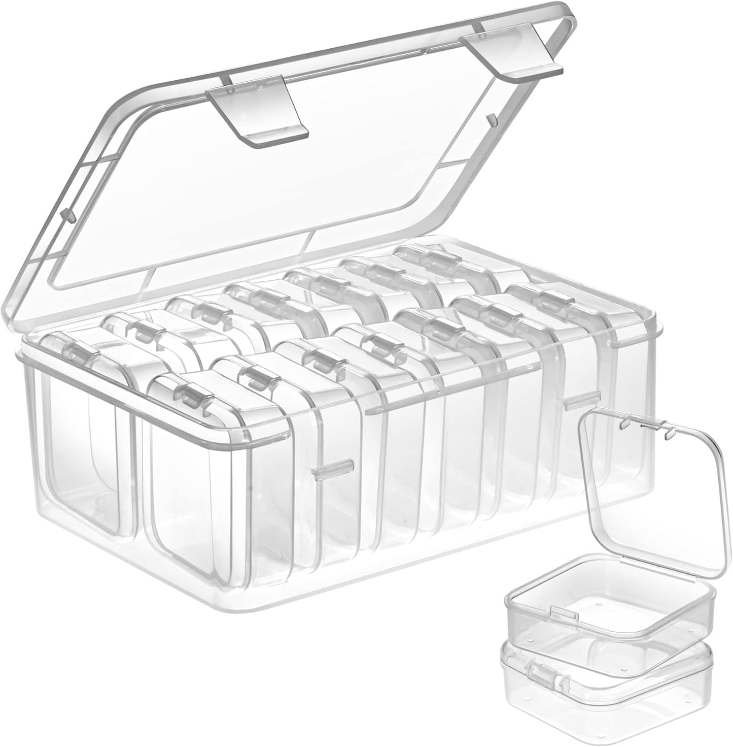 Mathtoxyz Small Bead Organizers, 15 Pieces Plastic Storage Cases Mini Clear Bead Storage Containers Transparent Boxes with Hinged Lid and Rectangle Clear Craft Supply Case