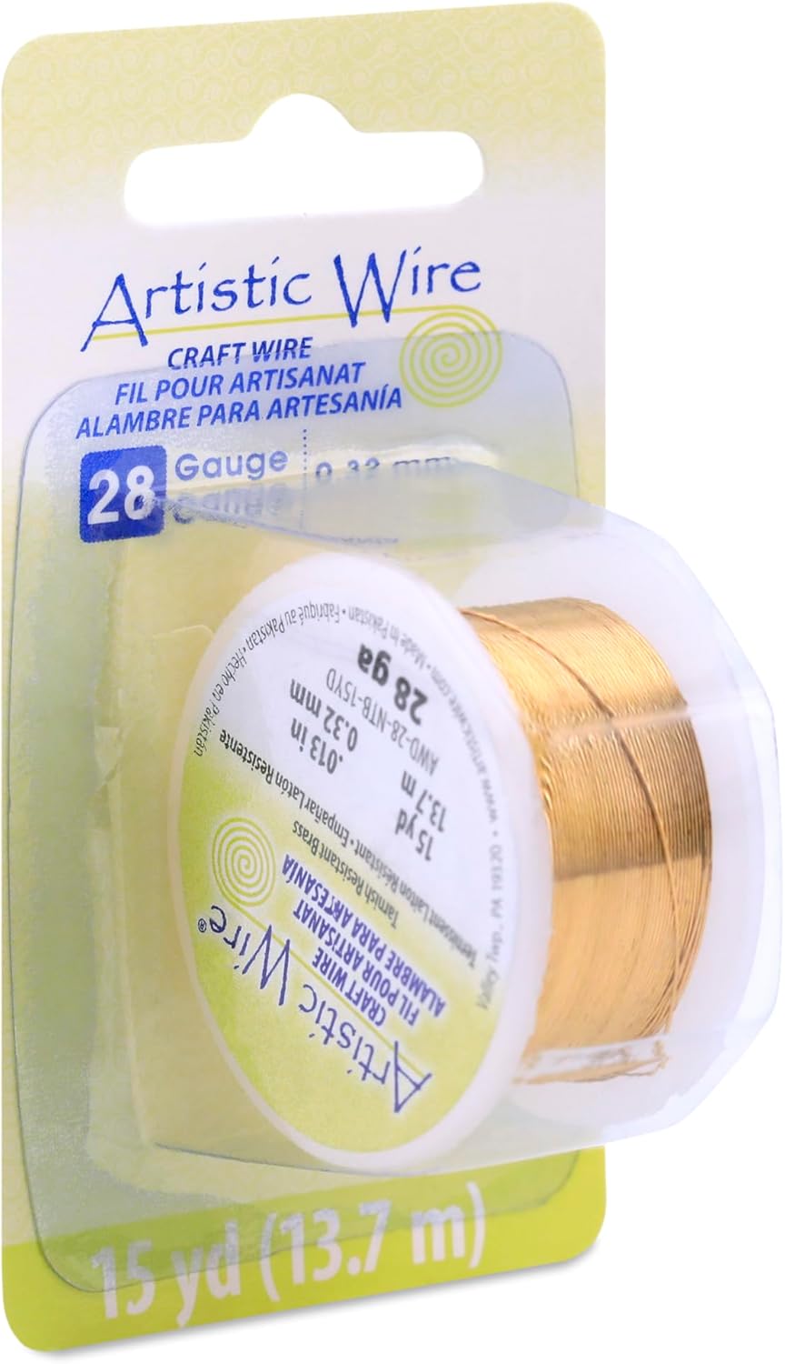 Artistic Wire 28 Gauge Tarnish Resistant Brass Craft Jewelry Wrapping Wire, Gold Color, 15 yd