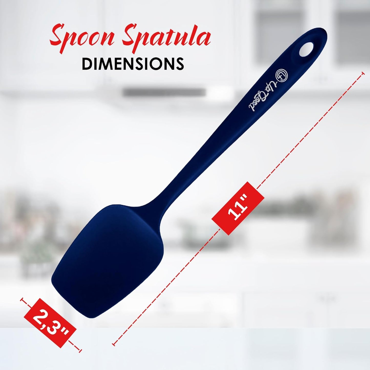 Silicone Spoon Spatula - 600ºF Heat-Resistant Non-Stick Rubber Spoonula | Use as Silicone Kitchen Scraper Utensil - Baking and Cooking Strong Stainless Steel Core | UpGood Kitchen Utensils, (Blue)