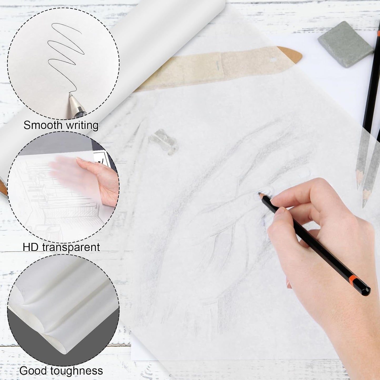Tracing Paper Roll 12 Inch x 30 Yards White Pattern Paper Translucent Trace Paper for Sewing Drawing Sketching