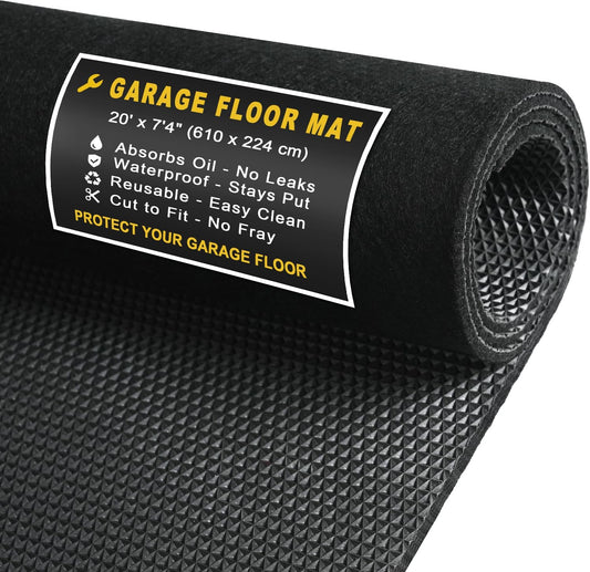 20' x 7'4" Garage Floor Mats - All-Weather Garage Floor Mats for Under Car, Absorbent Oil Spill Mat, Anti-Slip Garage Carpet, Reusable Garage Mats with Waterproof Backing, Garage Car Mat & Floor Mat